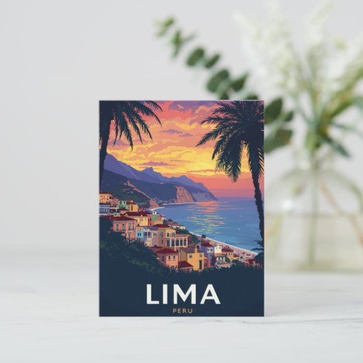 Lima Peru Coast Sunset Palm Trees ポストカード (スタンド正面)
