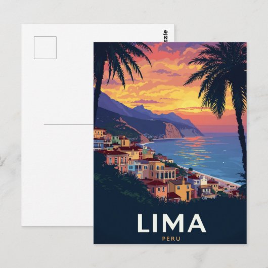 Lima Peru Coast Sunset Palm Trees ポストカード (正面/裏面)