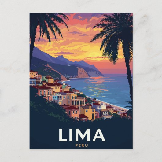 Lima Peru Coast Sunset Palm Trees ポストカード (正面)