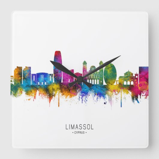 Limassol Cyprus Skyline スクエア壁時計 (正面)