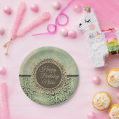 LImeグリーンマーブルグリッタリーヒョウ誕生日 ペーパープレート (パーティー)