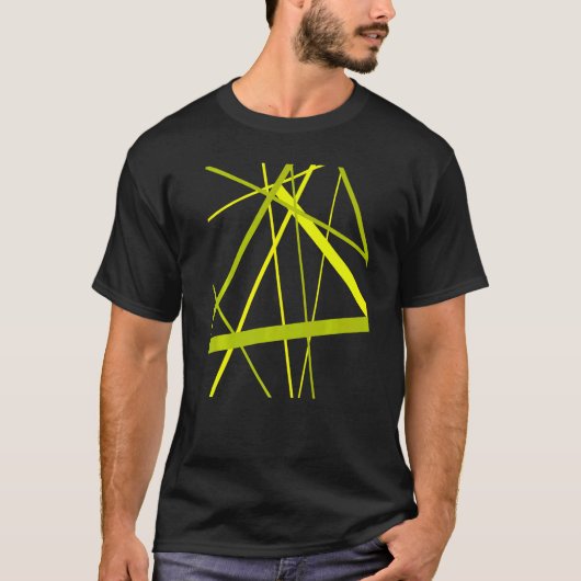 Lime And Green Geometric Strips Cut Out Pattern Tシャツ (正面)