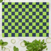 Lime and navy checkerboard pattern キッチンタオル (折り畳み)