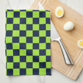 Lime and navy checkerboard pattern キッチンタオル (四つ折り)