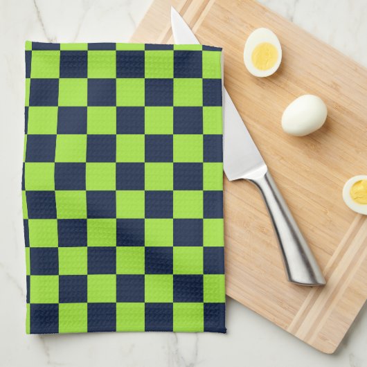 Lime and navy checkerboard pattern キッチンタオル (四つ折り)