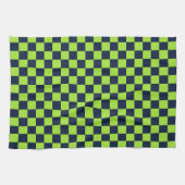 Lime and navy checkerboard pattern キッチンタオル (横)