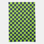 Lime and navy checkerboard pattern キッチンタオル (縦)