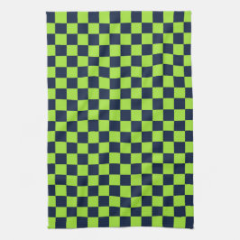 Lime and navy checkerboard pattern キッチンタオル