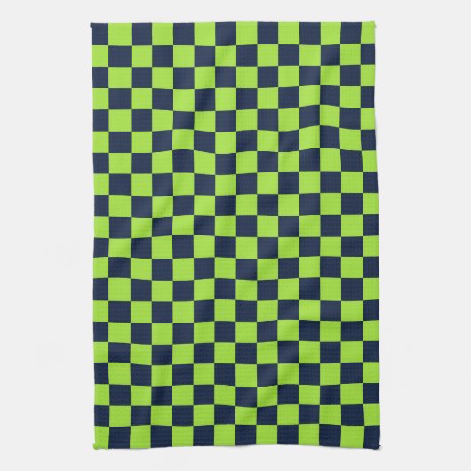 Lime and navy checkerboard pattern キッチンタオル (縦)
