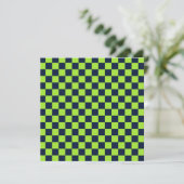 Lime and navy checkerboard pattern サンキューカード (スタンド正面)