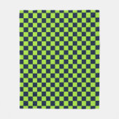 Lime and navy checkerboard pattern フリースブランケット (正面)