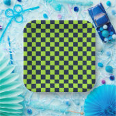 Lime and navy checkerboard pattern ペーパープレート (パーティー)