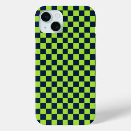 Lime and navy checkerboard pattern iPhone 15 miniケース