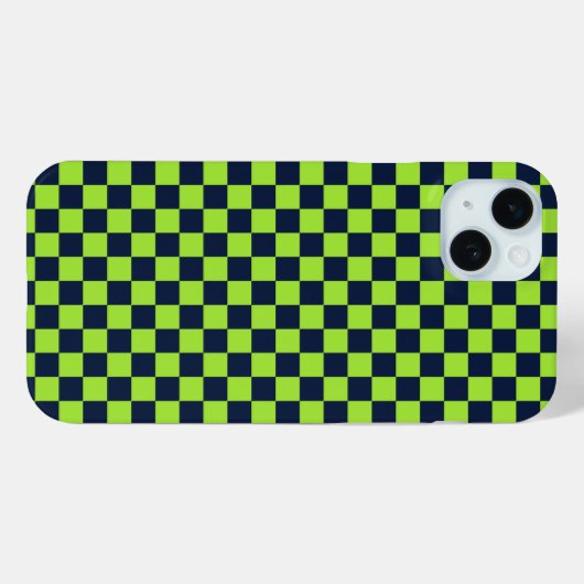 Lime and navy checkerboard pattern Case-Mate iPhoneケース (裏面 (横))