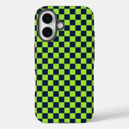 Lime and navy checkerboard pattern iPhone 16ケース