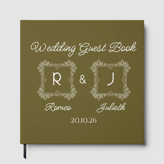 Lime Baroque Monogram Wedding Guest Book ゲストブック (正面)