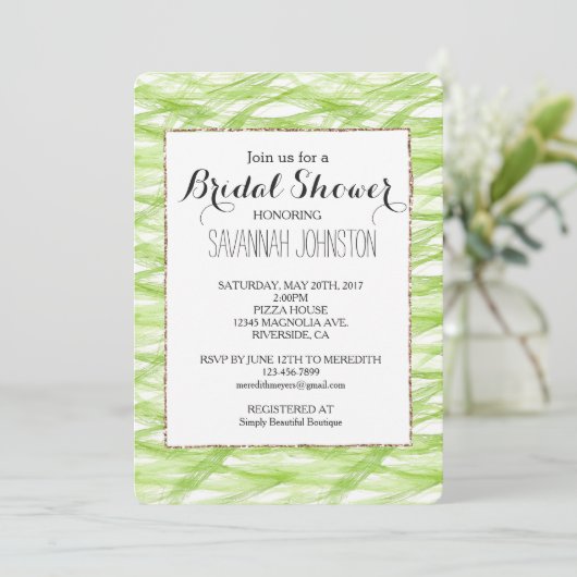 Lime Green Abstract bridal shower 招待状 (スタンド正面)