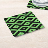 Lime green and black diamond pattern スクエアペーパーコースター (アングル)