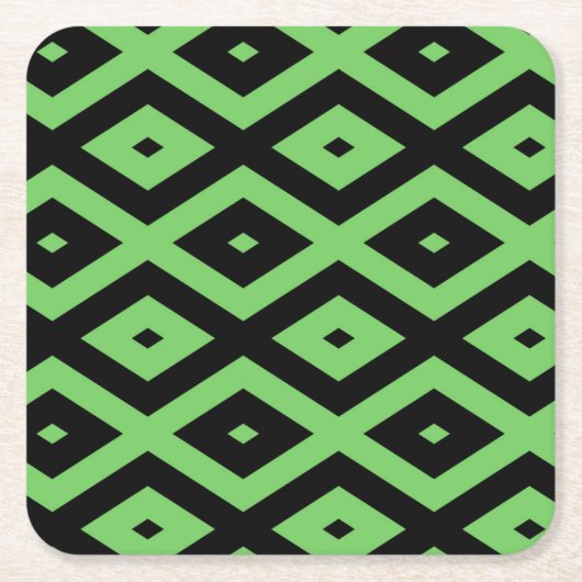 Lime green and black diamond pattern スクエアペーパーコースター (正面)