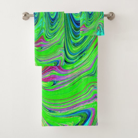 Lime Green and Blue Groovy Abstract Retro Art バスタオルセット (インサイチュ)