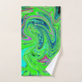 Lime Green and Blue Groovy Abstract Retro Art バスタオルセット (ハンドタオル)