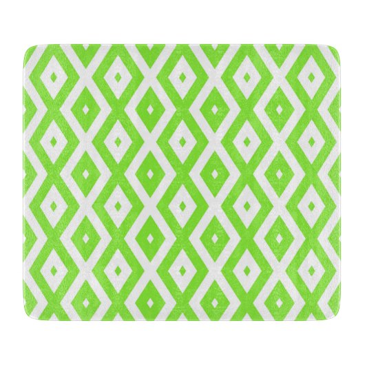 Lime green and white diamond pattern カッティングボード (正面)