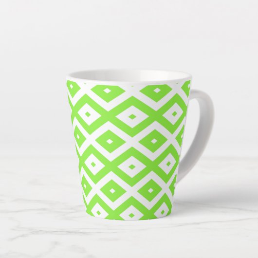 Lime green and white diamond pattern カフェラテマグ (右アングル)