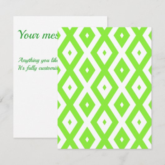 Lime green and white diamond pattern 出欠カード (正面/裏面)