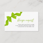 Lime Green Bow Bridal Shower Recipe Request エンクロージャーカード (正面)