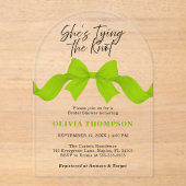 Lime Green Bow Bridal Shower She's Tying the Knot  アクリル招待状 (正面)