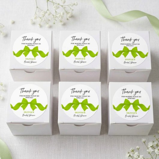 Lime Green Bow Bridal Shower Thank You Favor ラウンドシール
