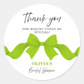 Lime Green Bow Bridal Shower Thank You Favor ラウンドシール (正面)