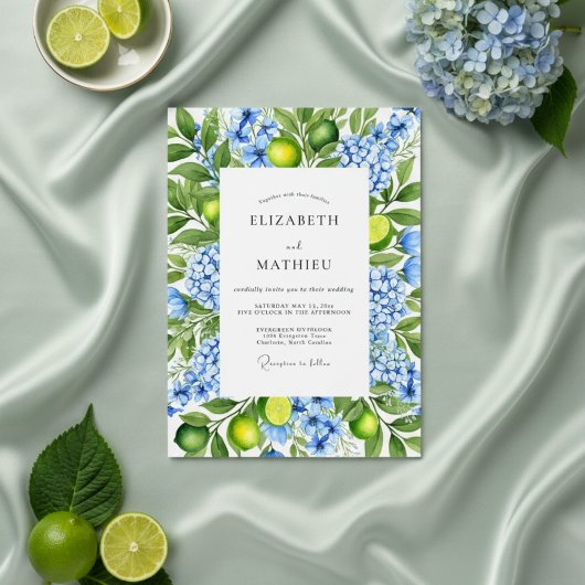Lime Green Coastal Mediterranean Wedding 招待状
