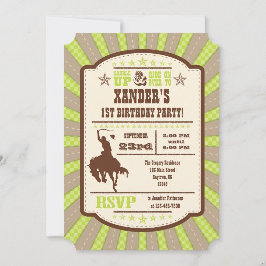 Lime Green Cowboy Rodeo Birthday Party Invitation 招待状 (正面)