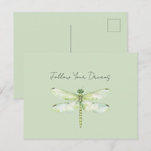 Lime Green Dragonfly ポストカード (正面/裏面)