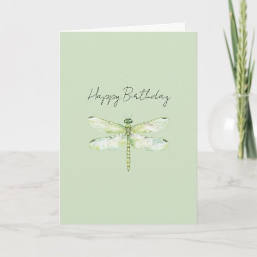 Lime Green Dragonfly Birthday カード (正面)