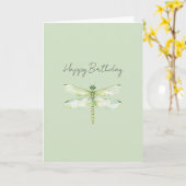 Lime Green Dragonfly Birthday カード (黄色い花)