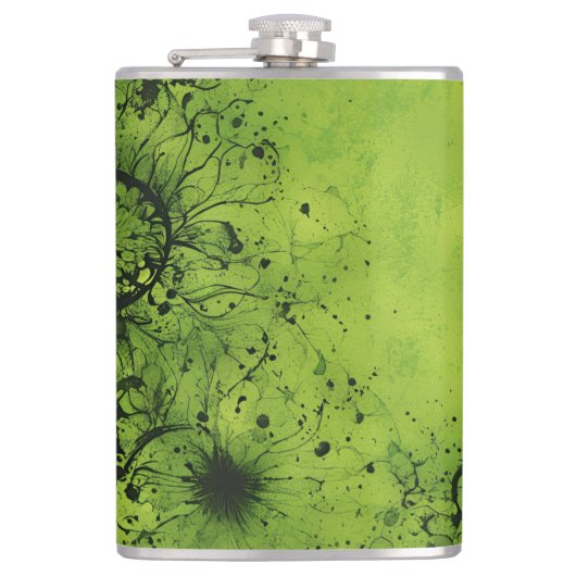 Lime Green Grunge with Black Accents フラスク (正面)