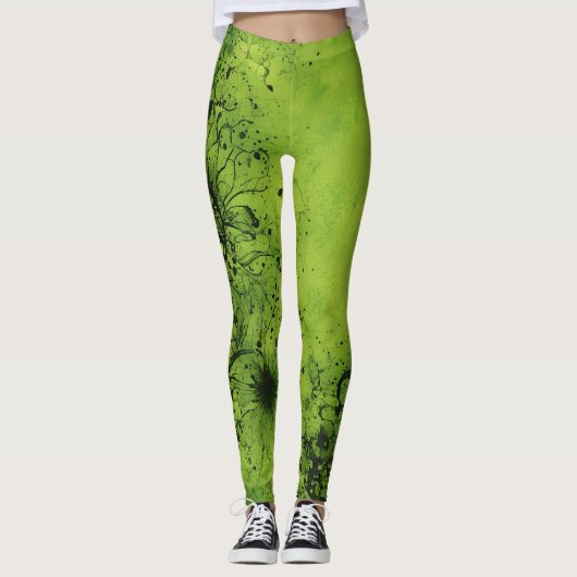 Lime Green Grunge with Black Accents レギンス (正面)