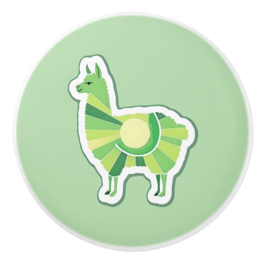 Lime Green Llama Door Pull セラミックノブ (正面)
