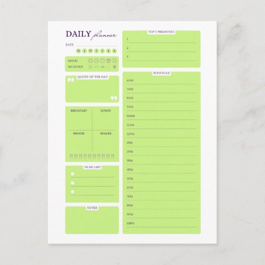 Lime Green Minimalist Daily Planner Template シーズンポストカード (正面)