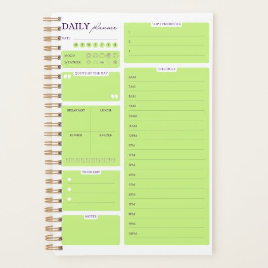 Lime Green Minimalist Daily Planner Template プランナー手帳 (正面)