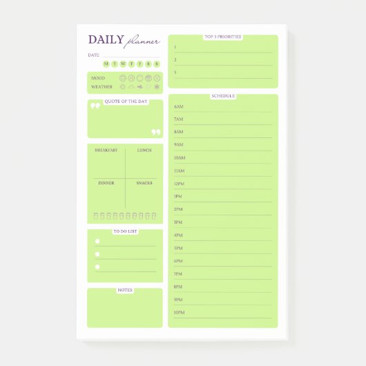 Lime Green Minimalist Daily Planner Template ポストイット (正面)