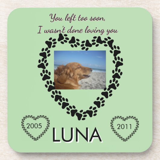 Lime Green Pawprint Memory Heart コースター (正面)