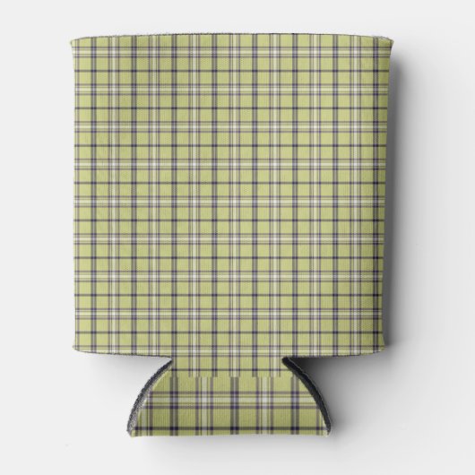 Lime Green Plaid Classic Pattern Retro 缶クーラー (正面)