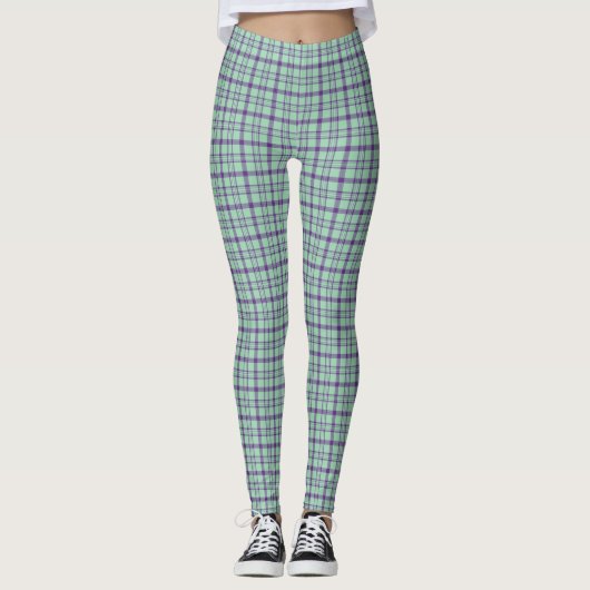 Lime Green Purple Plaid Classic Pattern レギンス (正面)