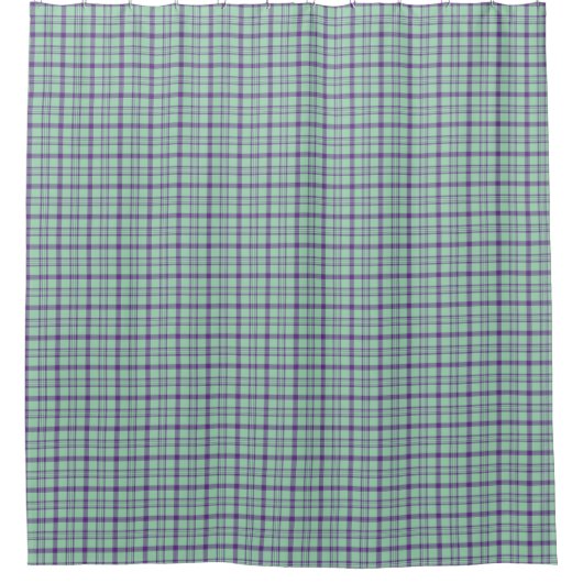 Lime Green Purple Plaid Shower Curtain シャワーカーテン (正面)