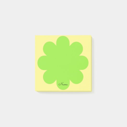 Lime Green Retro Flower Name Post It Note Pad ポストイット (正面)