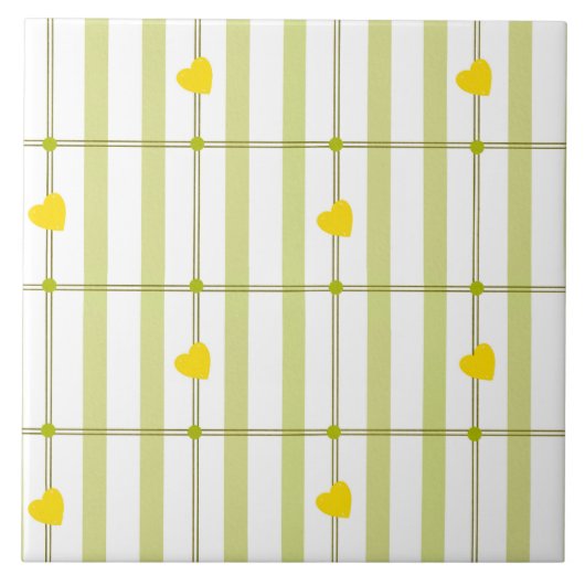 Lime Green Stripe and Yellow Hearts  タイル (正面)