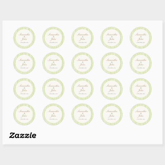 Lime Green Stripe Wedding Envelope Seal Sticker ラウンドシール (シート)